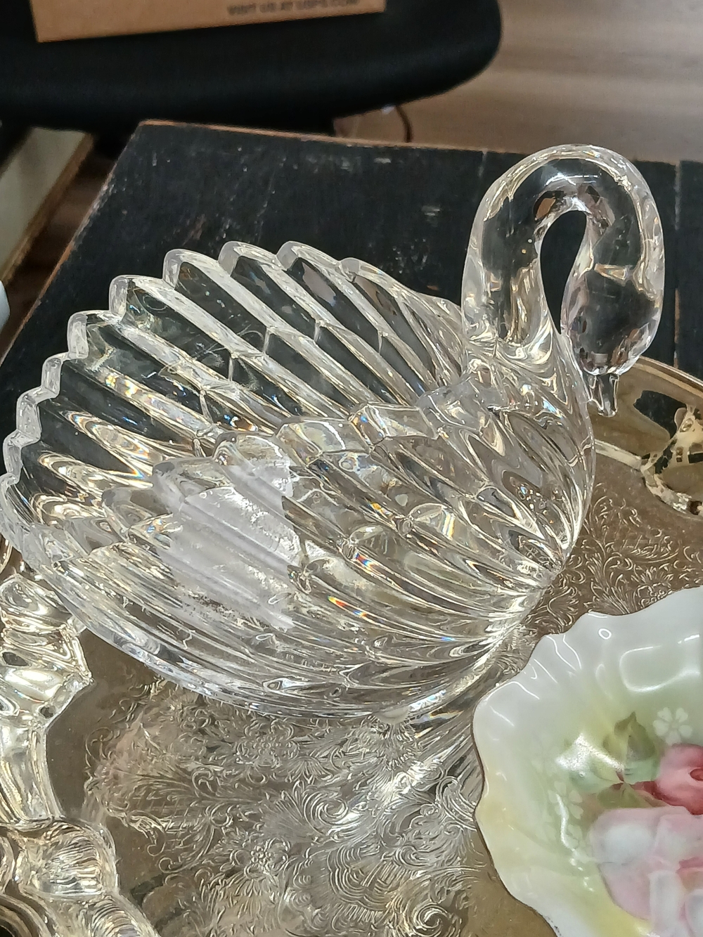 Vintage Lead Crytal Gloria Vanderbilt Swan Dish